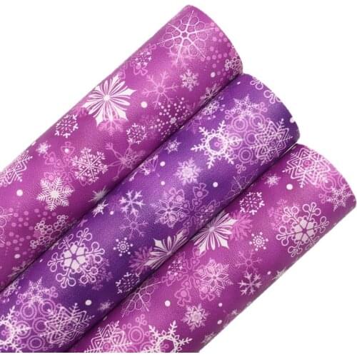 Christmas Snowflake Printed Synthetic Faux Vinyl Leather Fabric Sheets Felt Backing Materials for Bows Earrings 21X29CM 6S65B