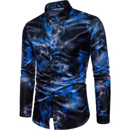 Shirts men clothing Spring Autumn Men Ink Painting Turn Down Collar men shirts Long Sleeve Shirt Slim Fit Top shirts for men