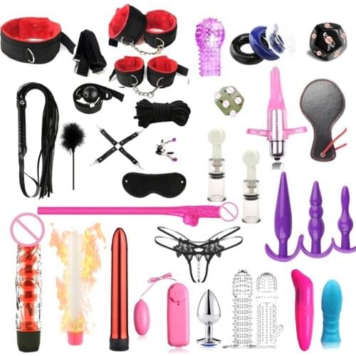 SM Sex Toys for Couples Handcuffs Harness Whip Nipples Clip Blindfold Mouth Gag Adult Games Dice Butt Plug Bondage 68UD