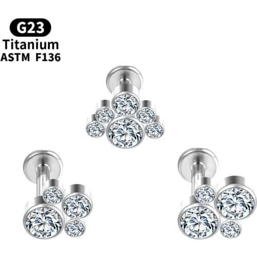 Whole G23 Titanium Tragus Earrings Piercing For Unisex Body Flower Lip Bars 4 CZ Stud Ear Cartilage Jewelry F136 septum clicker
