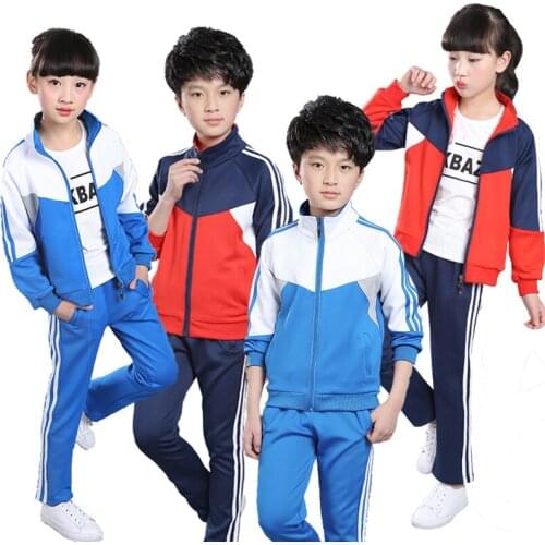 Students Boys Girls 4-16 Y Spring Autumn Long Sleeve Patchwork 2 PCS School Uniforms Fashion Kids Teenagers Active Clothing Sets