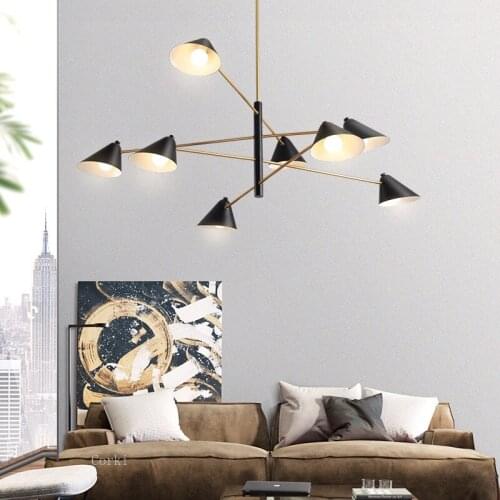Nordic LED Chandeliers Lighting Living Room Black and Gold Lustre Hanging lamps Bedroom Postmodern Simple Vintage Decor Fixtures