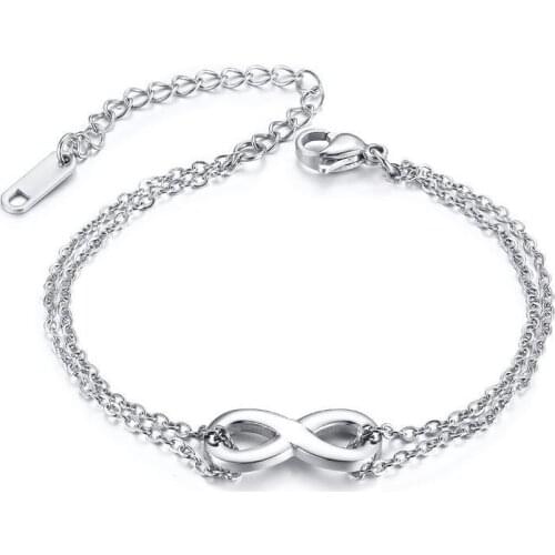 Temperament Infinity Charm Bracelets for Women Stainless Steel Link Chain Simple Elegant Female Party Jewelry Adjustable