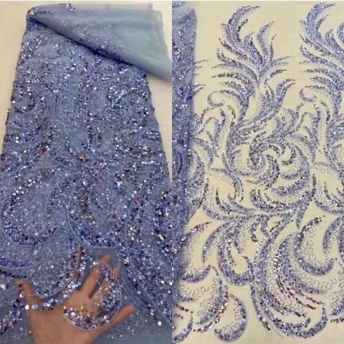 Tulle Lace African Fabric with beads and sequins Beautiful High Quality French Mesh Net Lace Fabrics L-688681 For Wedding Dress