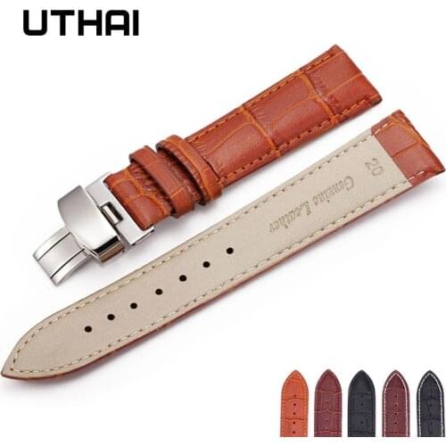 UTHAI B06 Watch Black Watchbands Leather Strap Watch Band 18mm 20mm 22mm Foldable Clasp Wristband Watch Accessories Wristbands