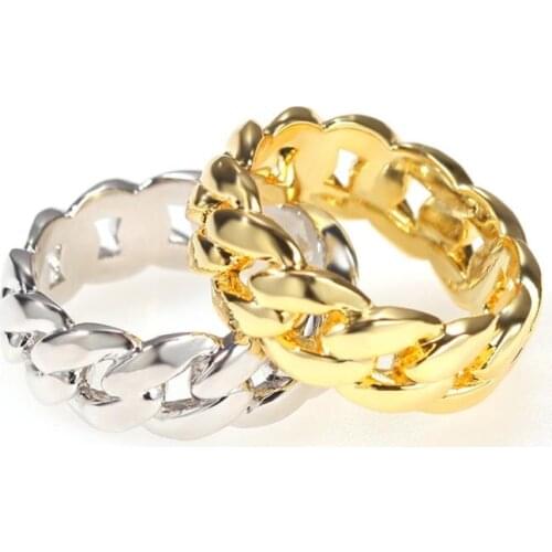UWIN Fashion Jewelry 7mm Width Cuban Link Rings Hip Hop Jewerly for Men&Women Fashion Copper Rings Gold Plated Accessories