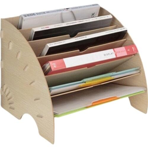 Fan-Shaped Wooden Desktop File Holder Office Desk Organizer DIY Document File Cabinet Multifunction Magazine Book Desk Shelf