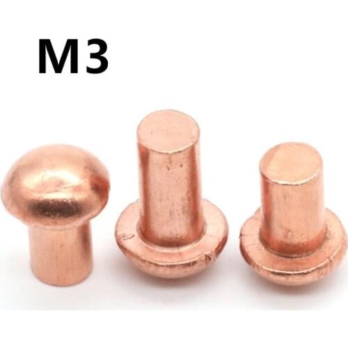 200PCS M3x4/6/8/10/12/16/20/25mm GB867 Copper Solid Round Head Rivet Alloy Self-plugging Rivet