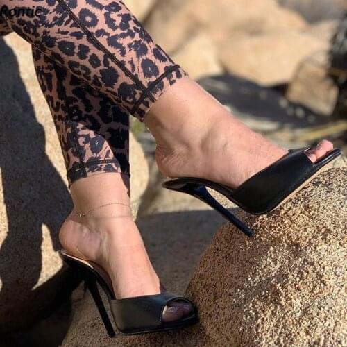 Rontic New Fashion Women Slingback Sandals Slippers Sexy Stiletto Heels Open Toe Elegant Black Casual Shoes Women Us Size 5-15
