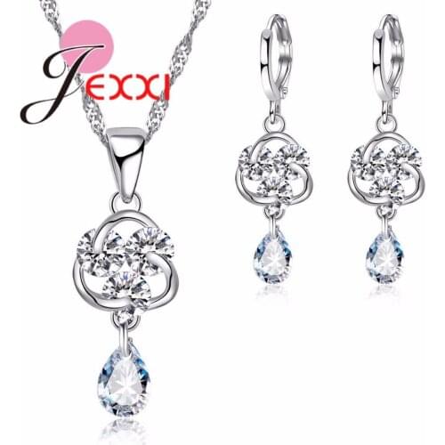 Fashion Wedding Party Jewelry Sets For Girls Woman Engagement 925 Sterling Silver Pendants Necklaces And Earrings Set Gift