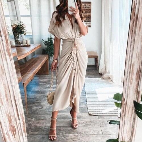 Summer Women Dress Short Sleeve Shirt Dress Fashion High Waist Streetwear 2021 Elegant Ladies Clothing Vintage Dresses Vestidos