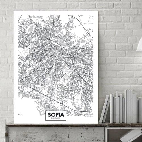 Famous City Map Bulgaria Sofia Print Canvas Painting Wall Art Pictures Black White Posters and Prints Living Room Home Decor