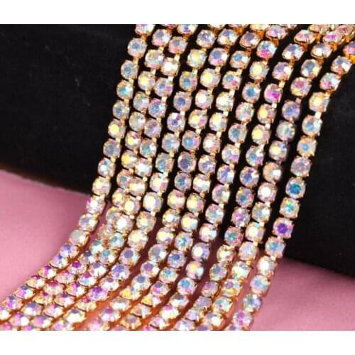 10Yard Crystal AB Bling Claw Crystal Rhinestones Chain Gradient DIY Dense Gold Base Rhineston Chain Garment&Bag Art Decoration