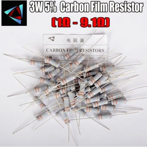 10Pcs 3W Carbon Film Resistor 5% 1R ~ 1M 1R 1 1.2 1.5 1.8 2 2.2 2.4 2.7 3 3.3 3.6 3.9 4.3 4.7 5.1 5.6 6.2 6.8 7.5 8.2 9.1 ohm