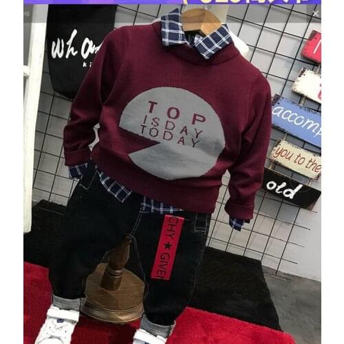 Spring Autumn Baby Boys Clothes Knit sweater,shirts and jeans 3pcs Cotton Suits Children Clothing Sets Toddler Brand boys set