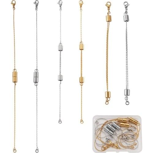 6pcs/box 304 Stainless Steel Chain Extenders with Lobster Claw Clasps for Jewelry Making DIY Findings 2colors 3pcs/color