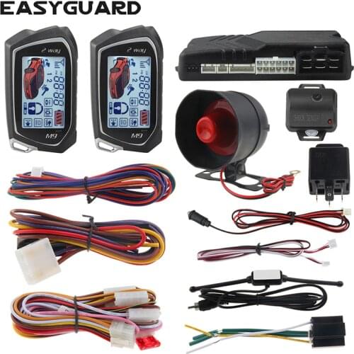 EASYGUARD 2 way car alarm system lcd remote engine start timer engine start shock sensor warning display car anti theft alarm