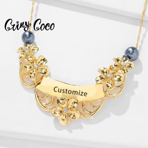Cring Coco Personalized Custom Name Necklace & Pendant Fashion Hawaiian Plumeria Flower Pendants Chain Pearl Necklaces for Women