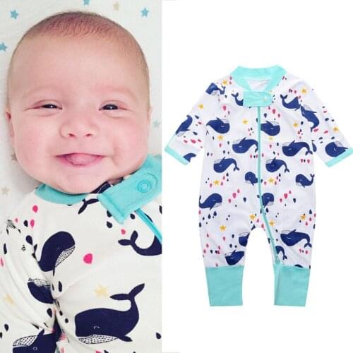 Full Print Zipper Newborn Clothes Baby Pajamas Romper Boys Sleepwear Cotton Girl Jumpsuit Infant Overall 0-2Years Top Quality