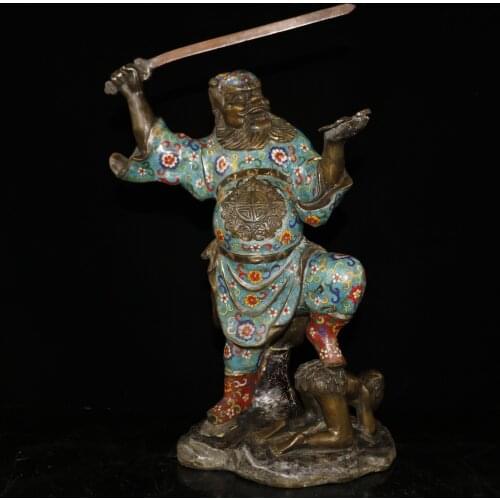 Home Decor 25" Tibet Buddhism Old Bronze Cloisonne Zhong Kui Fu Demon Statue Heavenly Master Zhong Kui Town House Exorcism