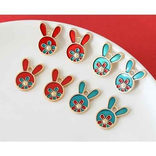 Enamel Bunny Charm in Bulk-set of 10-red & Green Metals Rabbit Head Jewelry Supplies Pendants Enameled Easter Bunny Charms LK39F