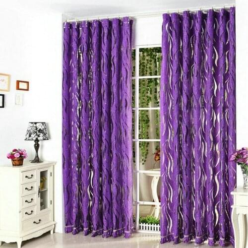 Violet Sheer Curtains Luxury Stripe / Tulle / Volie /Organza Curtains Brown Wine Red purple Window Treatment with Beads