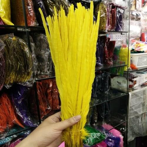 Hot Selling 22-24inches/55-60cm 100 Pcs Yellow Pheasants Feathers Stage Performances Wedding Decoration Accessories