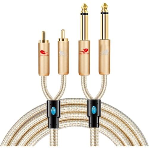 HiFi Dual RCA male to Double 6.35mm (1/4 inch TS) male Audio Cable for Amplifier Subwoofer Speaker Home Theater System Cord
