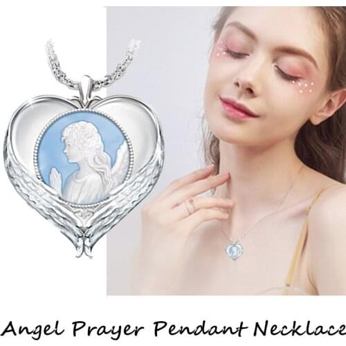Exquisite Religious Womens Angel Wings Heart Shaped Necklace Prayer European American Popular Prayer Belief Choker Gift Women P