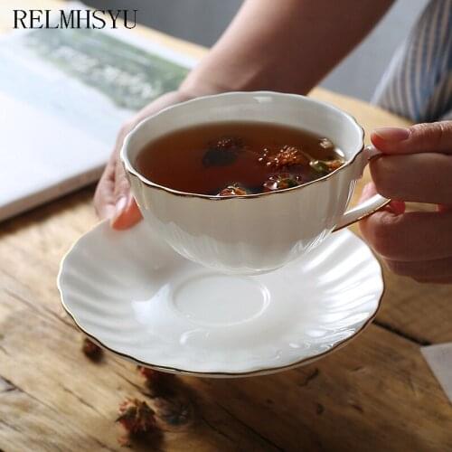 RELMHSYU European Style Ceramic Handmade Simple Afternoon Tea Coffee Cup And Saucer Gift Restaurant Cup Set Without Spoon