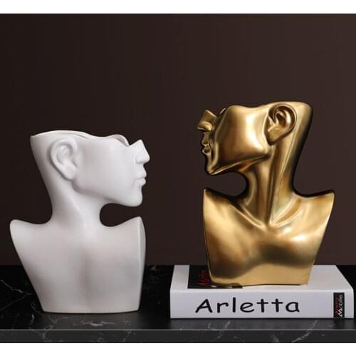 Nordic Ceramic Vase For Human Face Art Dried Flowers Ornaments Living Room Flower Arrangement Home Decoration Accessories