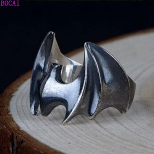 BOCAI S925 Sterling Silver Mens Charm Ring 2021 Popular Personality Hip Hop Index Finger Ornament Pure Argentum Punk Jewelry