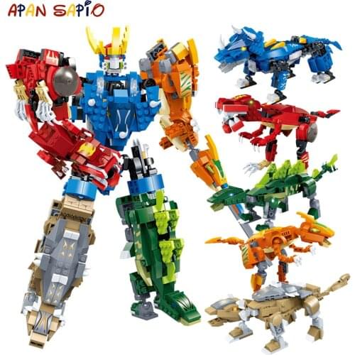 Building Blocks Transformation Series 5 in 1 Figure Bricks Jurassic world set Dinosaur Toys for Children