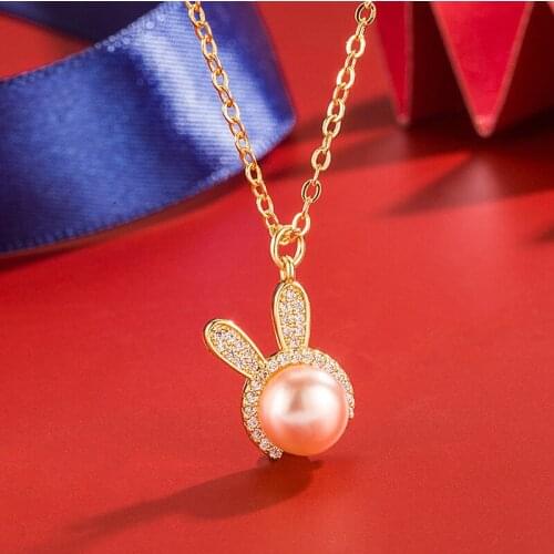Korean 925 Sterling Silver Pearl Necklaces Female Cute Rabbit Pendant Necklace For Women Summer Fashion Silver Choker Jewelry