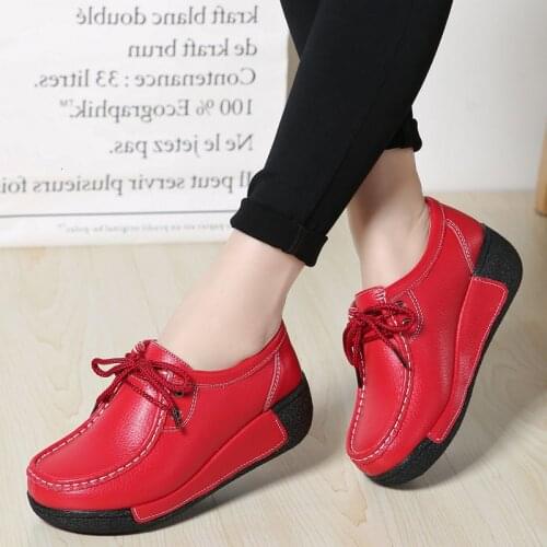 Genuine Leather Women Platform Sneakers Lace Up Flats Black White Swing Shoes Shallow Ladies Casual Footwear Height Increasing