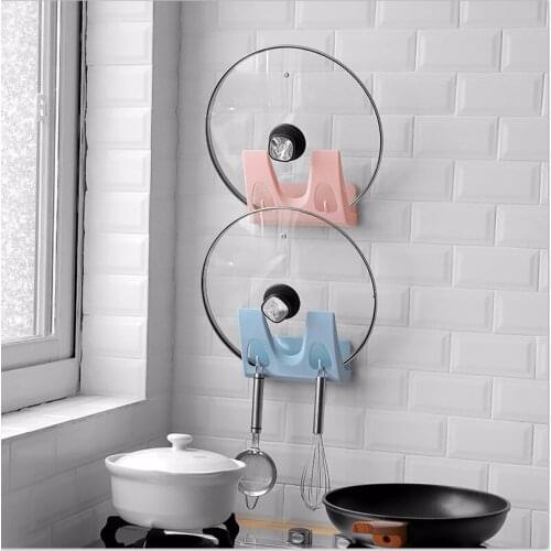 Kitchen Wall Housekeeper Plastic Pot Pan Cover Shell Cover Sucker Tool Bracket Storage Organizer Rack Hanger Kitchen Accessories