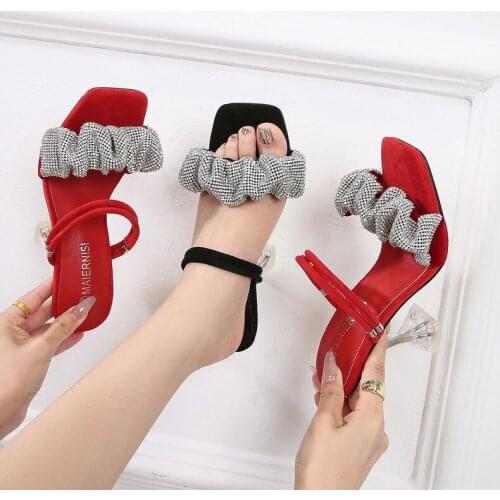 LTARTA 2021 Summer New Hollow Korean Style Two-wear Crystal High Heels Stiletto With Square Toe Rhinestone Sandals Women WZ