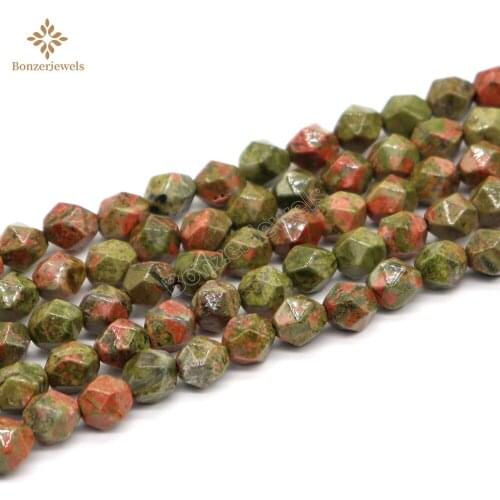 Polygon Natural Star Diamonds Faceted Unakite Stone Loose Beads For Making Jewelry DIY Necklace Earrings 15"Strand 6 8 10MM