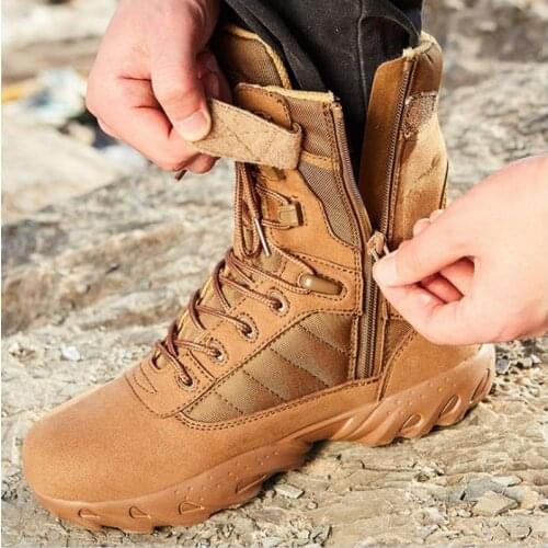 Men Outdoor Military Tactical Army Boots Zipper Breathable Non-Slip Wear Resistant Shoes Sports Trekking Climbing Desert Boots