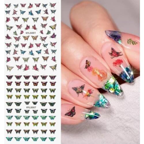 Newest HYLS-001-009 Laser butterfly 3d nail art sticker nail decal stamping export japan design