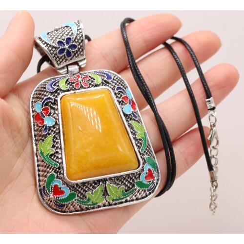 New Natural Stone Pendant Necklace Jewelry Trapezoid Lapis lazuli Crystal Pendant Ladies Necklace Alloy Jewelry Gift