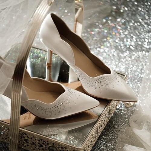Spring new silk surface rhinestone pointed stiletto high heel bridal wedding shoes banquet dress all-match womens shoes