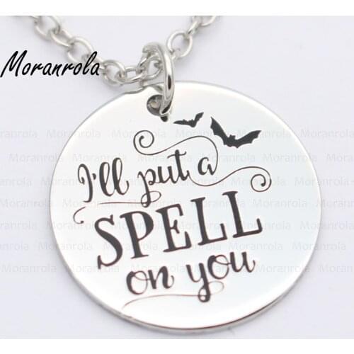 New arried" I Put A Spell On You"Copper necklace Keychain,charm Halloween jewelry Spooky witch, broom necklace Hat Bat Spider