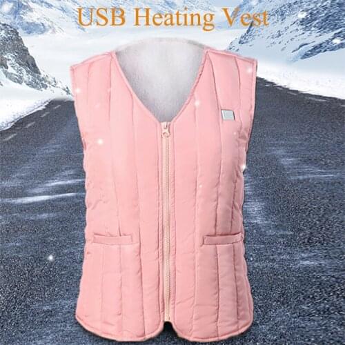 New Usb Womens Warm Smart Heating Black Cotton Vest Safety Sleevless Thermal Jacket Outdoor Skiing Electric Winter Size M-xl