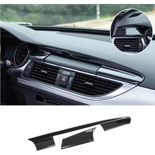 Carbon Fiber Black Color Dashboard Navigation Cover Trim 2Pcs For Audi A6 C7 2012-2018 LHD Stainless Steel Car Styling Modified