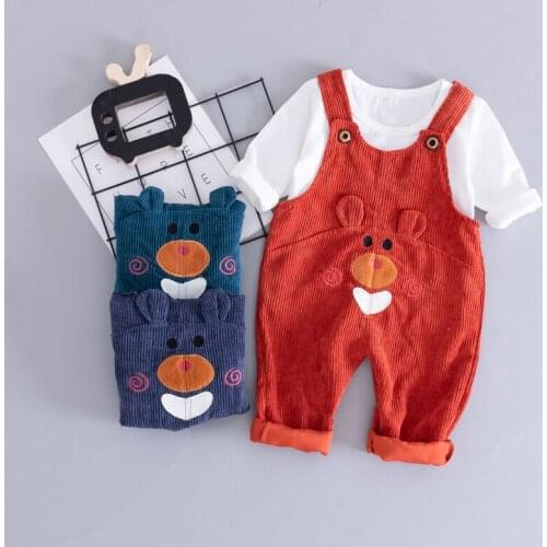 2019 Autumn Baby Girls Boys Clothing Sets Toddler Infant Clothes Suits Cartoon Hooded T Shirt Straps Pants Kids Children Costume