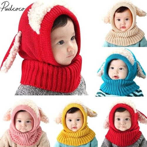 Autumn Winter Warm Cute Baby Knit Beanie Sheep Hat Cotton Cartoon Scarf Earflap Knitted Cloaks Woollen Caps