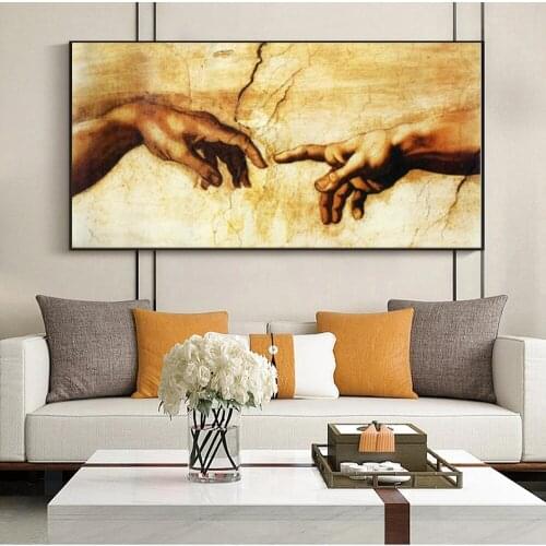 Posters and Prints Cuadro The Creation of Adam By Michelangelo Famou Art Canva Painting on The Wall Art Hand To Hand Art Picture