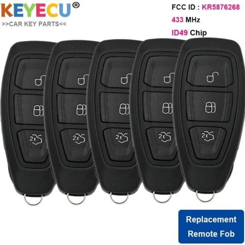 KEYECU 5 /10 Smart 3 Button Remote Key fob 433MHz ID49-pcf7953 Chip for Ford Grand C-Max Focus Kuga Fiesta 2016 - 2018 KR5876268