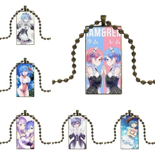 Sexy Anime Girl Rem Re Zero Glass Cabochon Choker Pendant Rectangle Necklace Bronze Color Jewelry For Men Women Gift